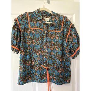 Umgee Brown Floral Print Top Size Small